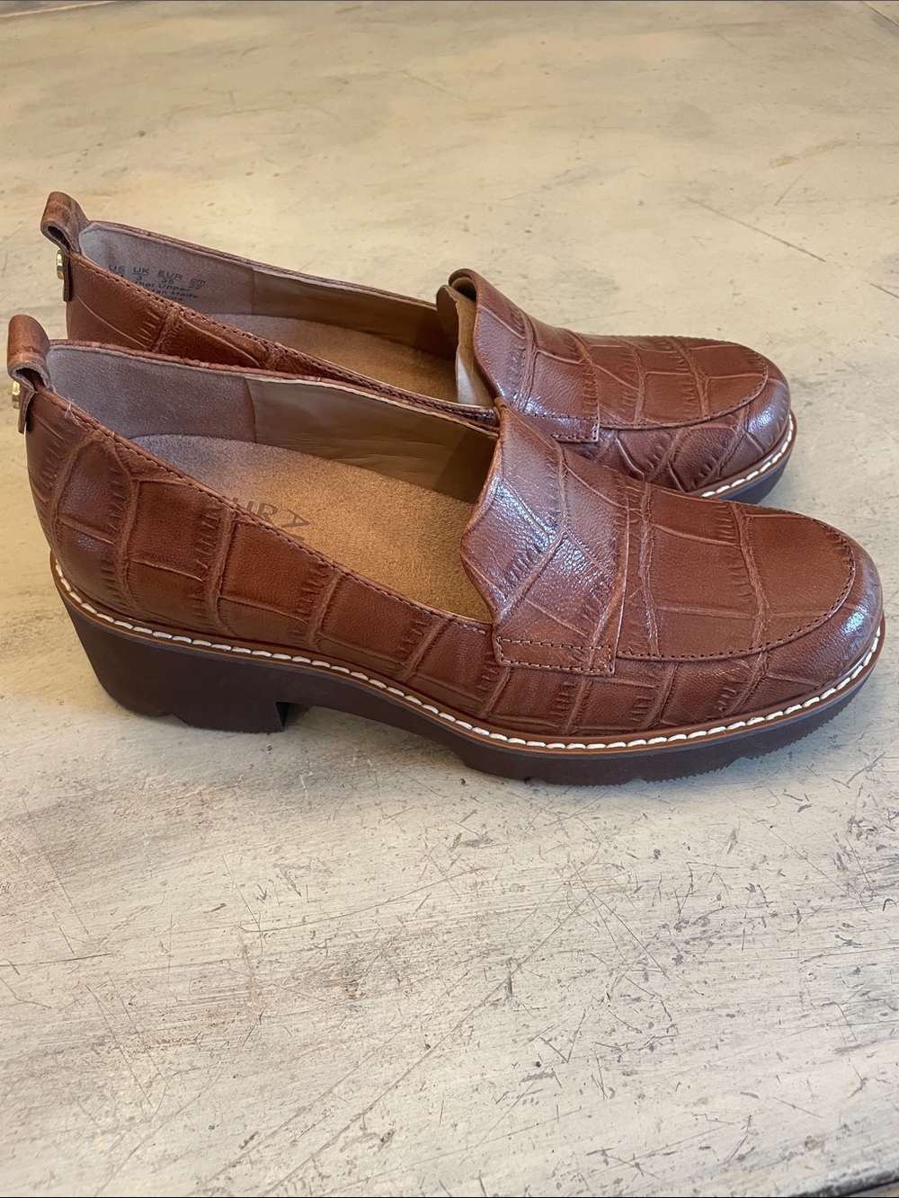 Naturalizer Cognac Croc-Embossed Leather Platform Loafers - Picture 4 of 6